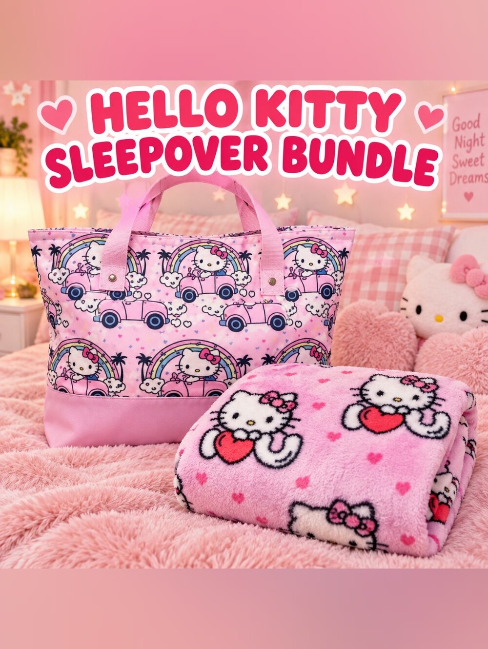 Hello Kitty Pink Rainbow Print Tote Bag